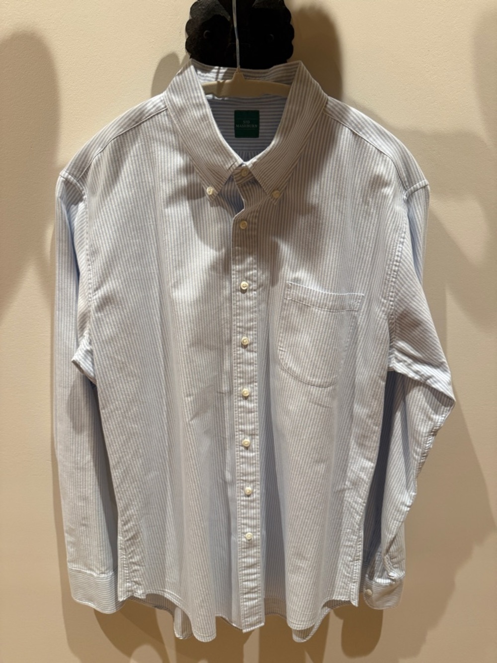 Sid Mashburn Men’s Dress Shirt Button-Down Light Blue and White Striped Large